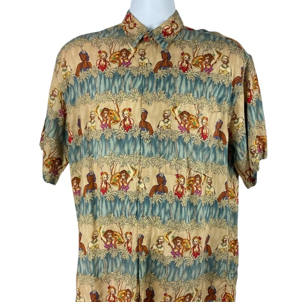 Pierre Cardin Vintage Tropical Print‎ Casual Button Down Camp Shirt, Medium
